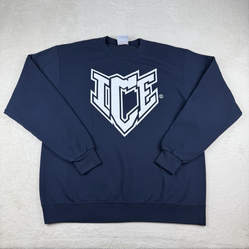 Champion ICE Allstars Crewneck Sweatshirt Mens L Navy Graphic Cheer Gym Pullover